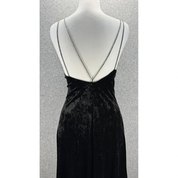 H&M Black Velour Rhinestone Strap Midi Dress Open Back Formal‎ Cocktail M - Picture 11 of 14